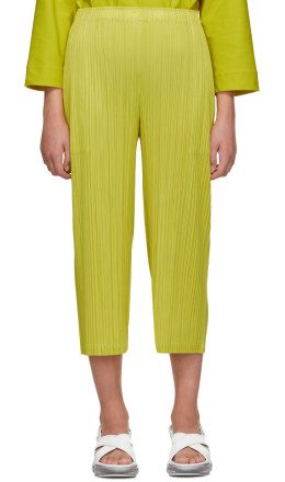 Pleats Please Issey Miyake - SSENSE Exclusive Yellow Pleated Wide-Leg Trousers