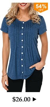 Button Up Crinkle Chest Navy Blue T Shirt