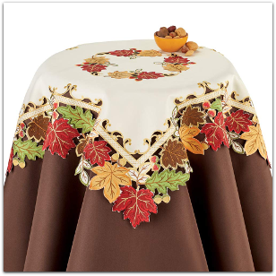 Faux Suede Embroidered Leaves Fall Table Linens