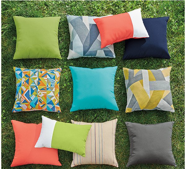 Rain or shine. Our Sunbrella® canvas pillows are a welcome addition to your outdoor space. These durable, fast-drying pillows resist fading and clean up with a quick spray of the hose. Shop outdoor pillows.