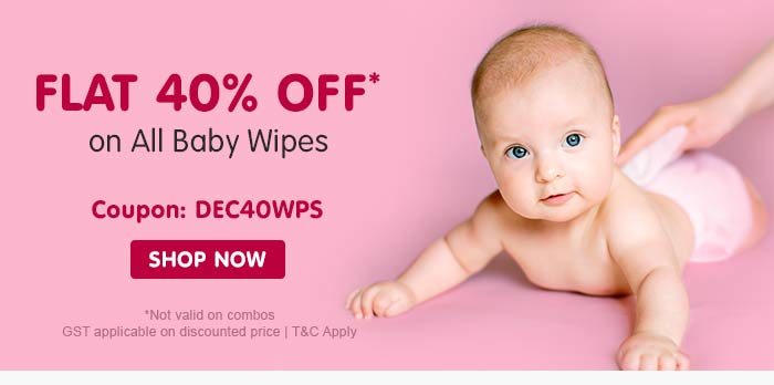 Flat 40% OFF* on All Baby Wipes