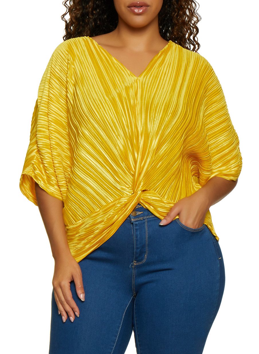 Plus Size Pleated Twist Front Top