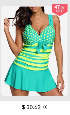 Polka Dot Print Wide Strap Swimdress and Shorts