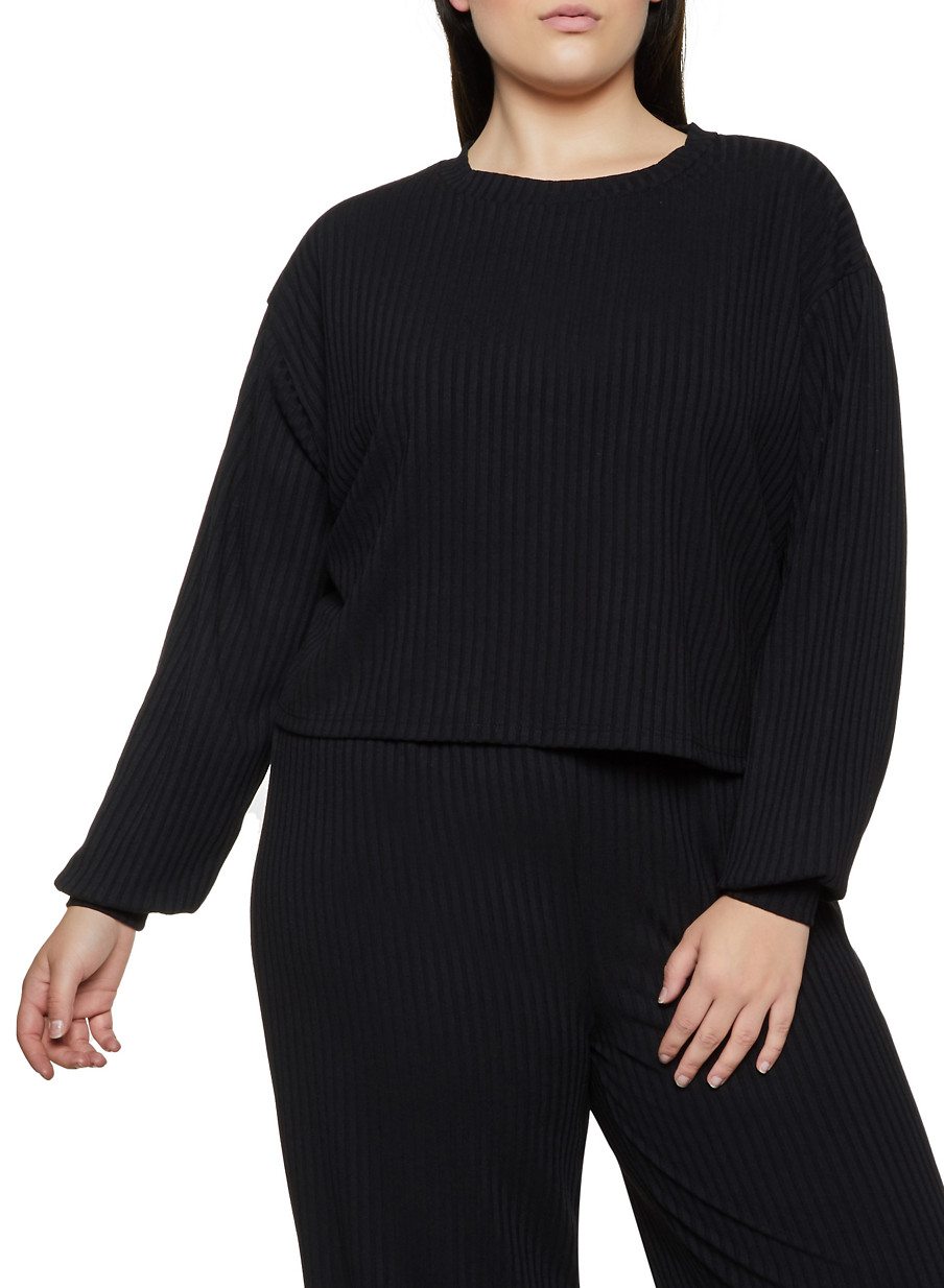 Plus Size Oversized Long Sleeve Rib Knit Top