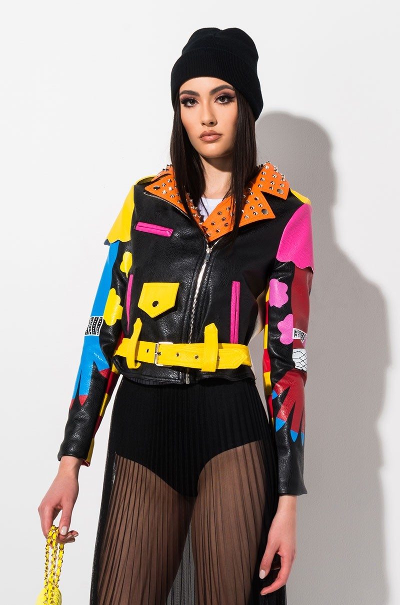 AZALEA WANG GRAFFITI SCREAM MOTO JACKET