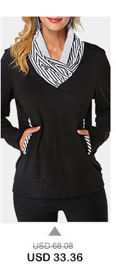 Long Sleeve Cowl Neck Pocket Black Sweatshirt