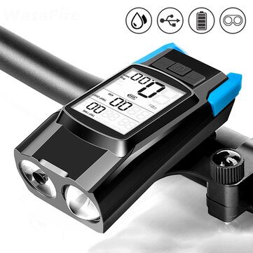 BIKIGHT 3-in-1 Bicycle Speedometer Wireless USB Rechargeable Double T6 LED Bike Light Bike Computer with Alarm Horn