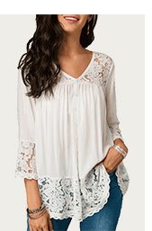 Lace Patchwork Button Up White Blouse