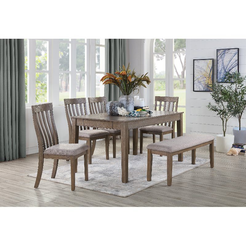 Brown Oak 6 Piece Dining Room Set with Bench - Alcott