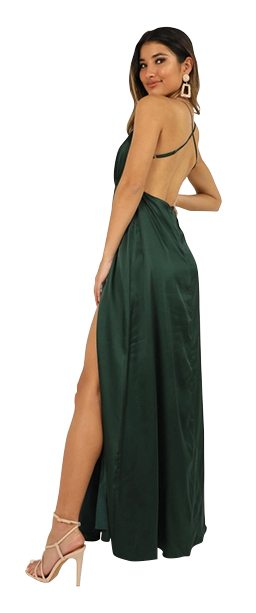 Shop: Wild Instinct Maxi Dress In Emerald Satin