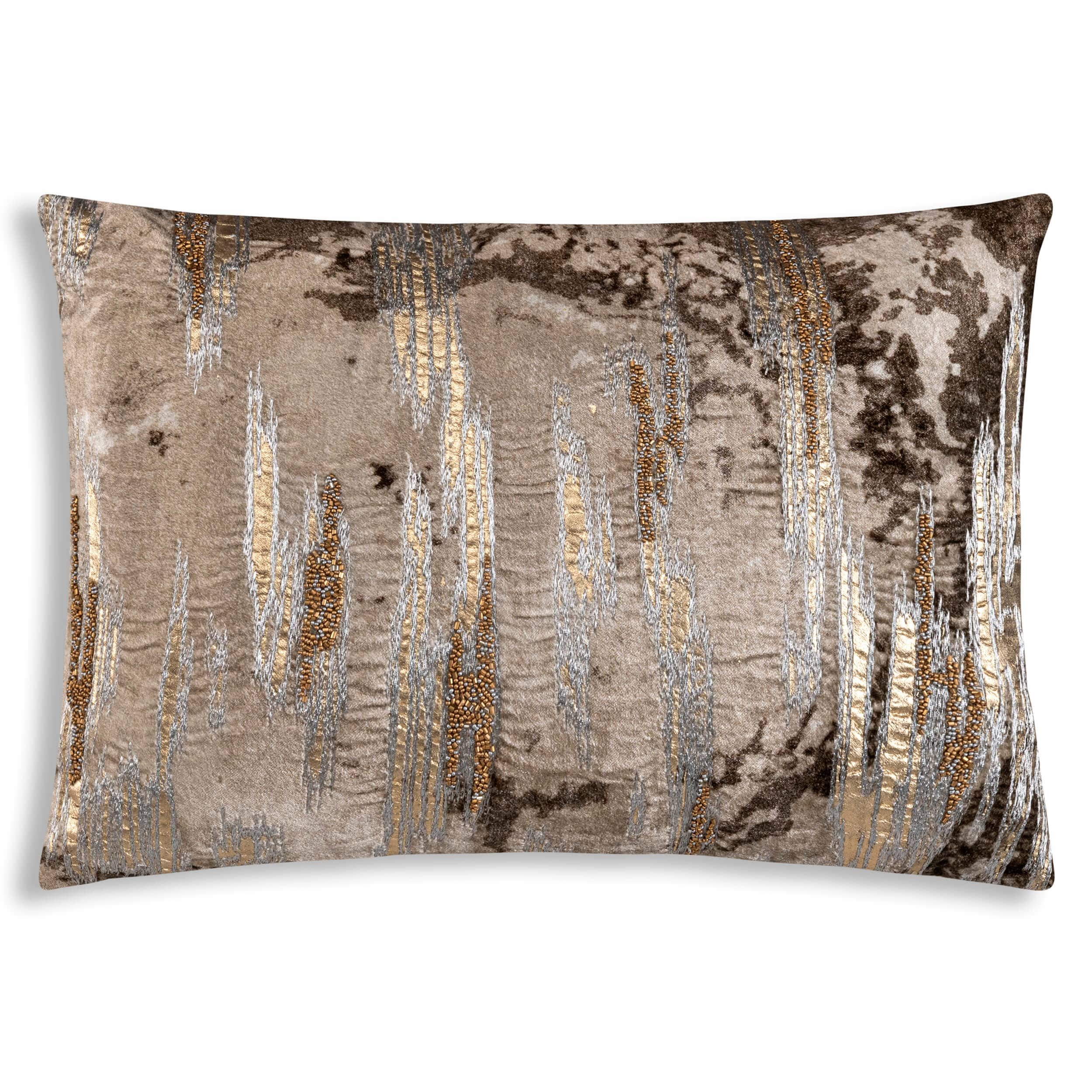 Image of Aida Ombre Metallic Lumbar Pillow, Ivory/Stone