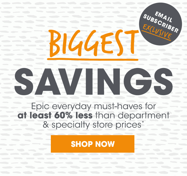 Email Subscriber Exclusive: Biggest Savings - Epic Everyday must-haves for at Least 60% Less Than Department & Specialty Store Prices* Shop Now
