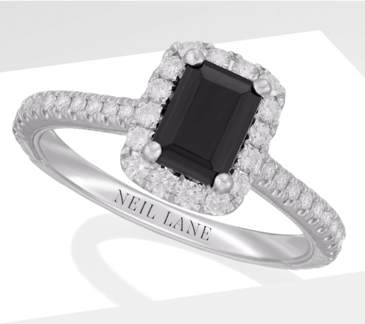 Neil Lane Emerald-Cut Black Diamond & White DIamond Engagement Ring 1-1/2 ct tw 14K White Gold