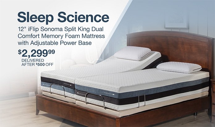 sleep science iflip sonoma 12 memory foam split king mattress