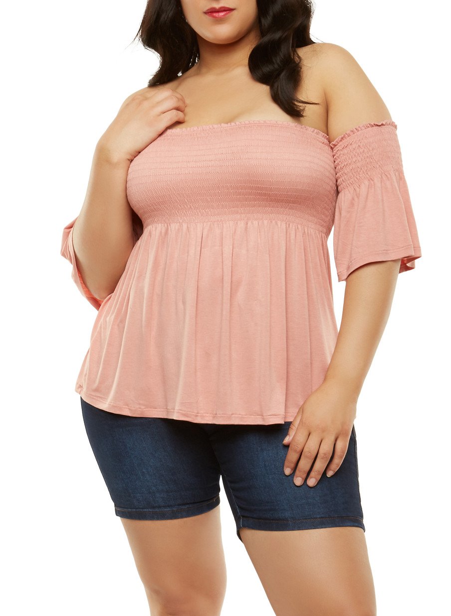 Plus Size Smocked Off the Shoulder Top