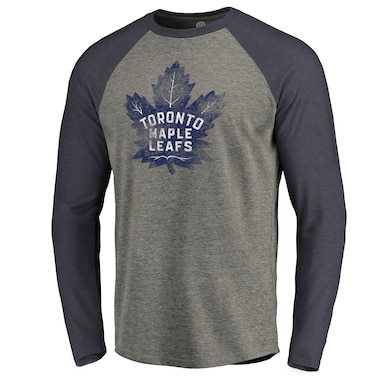 Toronto Maple Leafs Gray/Navy Distressed Team Tri-Blend Raglan Long Sleeve T-Shirt