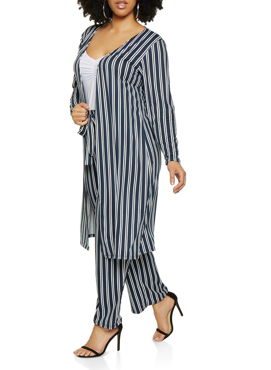 Plus Size Striped Soft Knit Duster