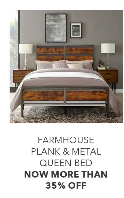 Industrial Farmhouse Brown Wood Plank and Metal Queen Bed | SHOP NOW