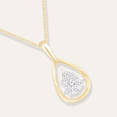 Unstoppable Love Multi-Diamond Teardrop Necklace 1/5 ct tw 10K Yellow Gold 19''