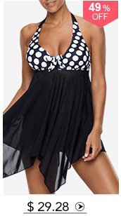 Handkerchief Hem Halter Polka Dot Swimdress and Panty