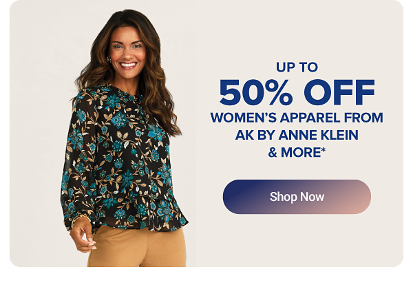 A woman in a brown top with blue flowers. Up to 50% off women's apparel from AK by Anne Klein and more. Shop now.