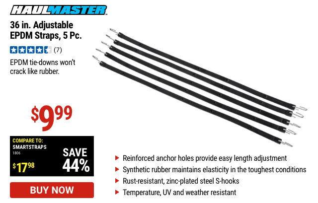 HAUL-MASTER: 36 In. Adjustable EPDM Straps, 5 Pc.