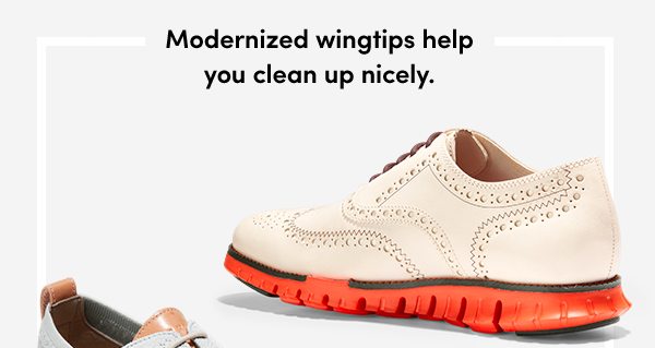 Modernized wingtips help you clean up nicely.