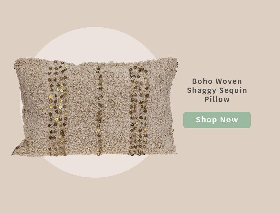 Boho Woven Shaggy Sequin Pillow 
