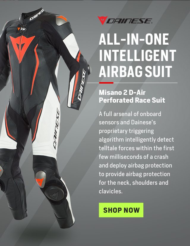 Dainese All-In-One Intelligent Airbag Suit - Misano 2 D-Air Perforated Race Suit - Shop Now