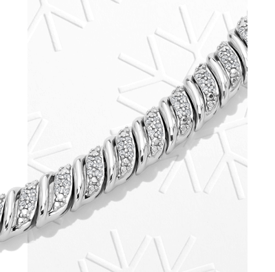 Diamond Alternating S-Link Bracelet 1 ct tw Sterling Silver 7''