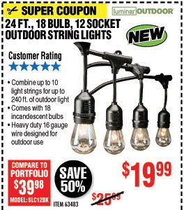 24 Ft. 12 Bulb Outdoor String Lights
