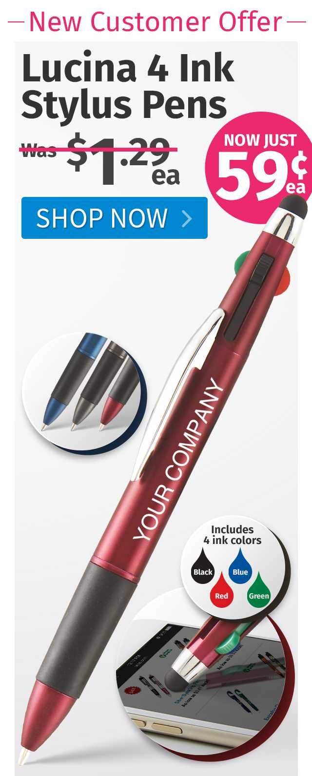 Lucina 4 Ink Stylus Pens for only 59¢ each!