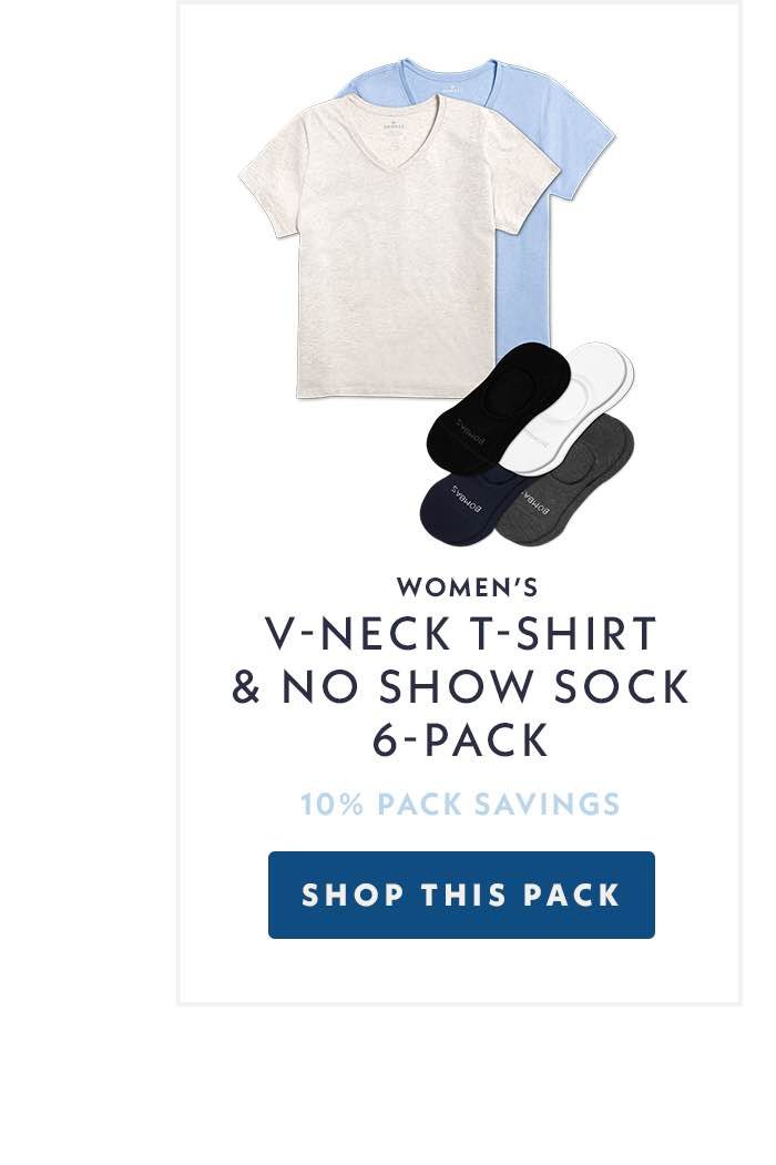Women's V-Neck T-Shirt and No Show Sock 6-Pack
