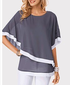 Half Sleeve Dark Grey Chiffon Blouse