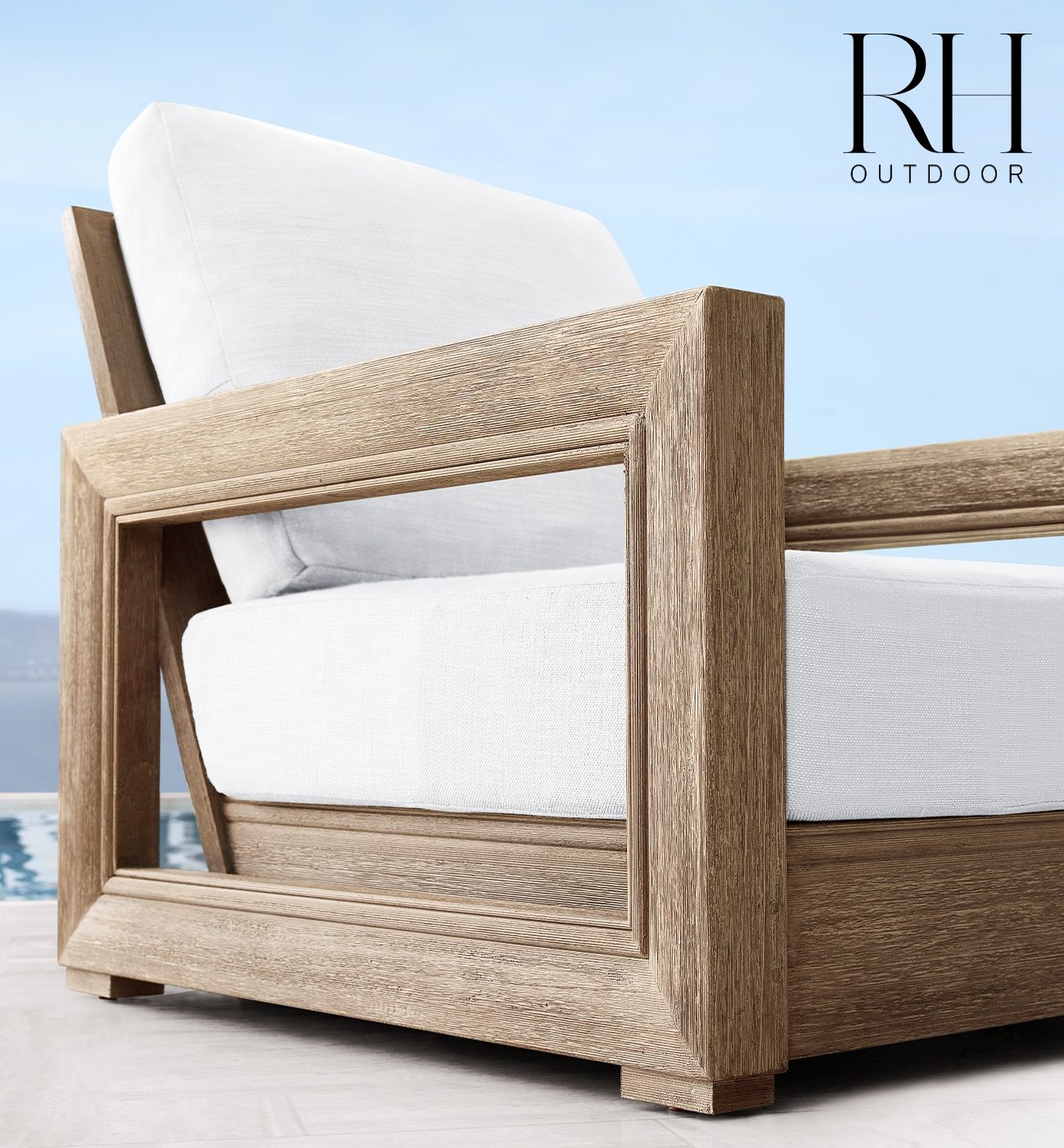 RH Outdoor. Designs by David Sutherland. In Solid Teak & Handcrafted Metal.