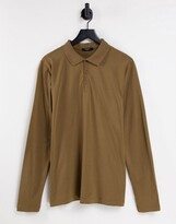 stretch polo with long sleeves in brown