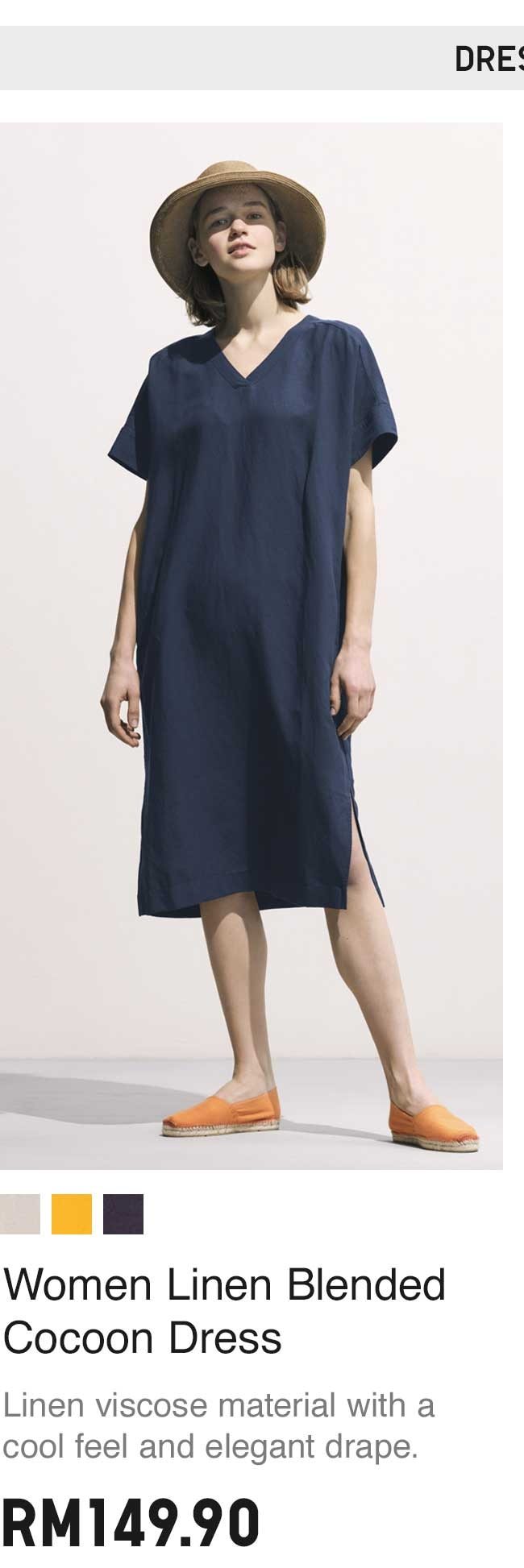 WOMEN LINEN BLENDED COCOON DRESS