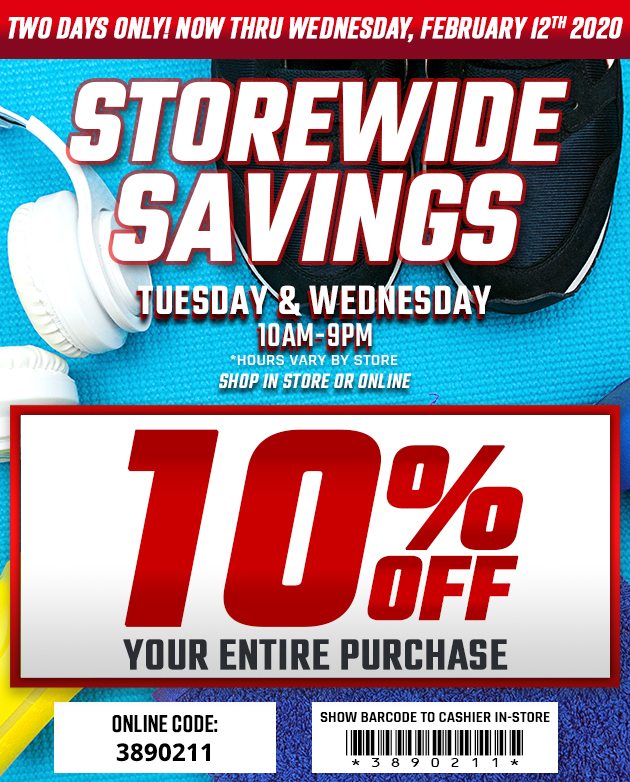 Storewide Savings | 10% Off Your Entire Purchase Coupon | valid In-Store and Online Two Days Only! Now Thru Wednesday, February 12, 2020