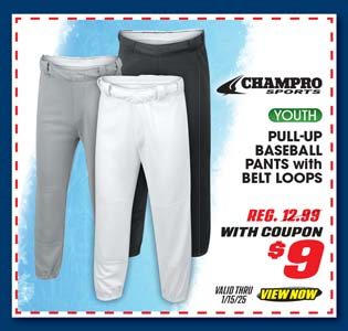 Champro Pull-Up Youth Baseball Pants with Belt Loops