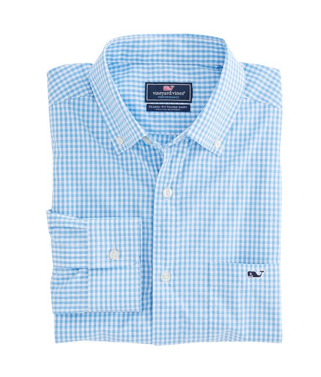 Seawater Gingham Performance Classic Tucker Shirt