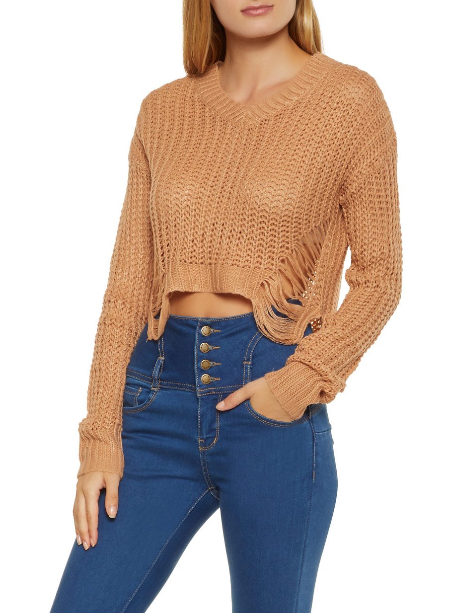 Slashed V Neck Sweater