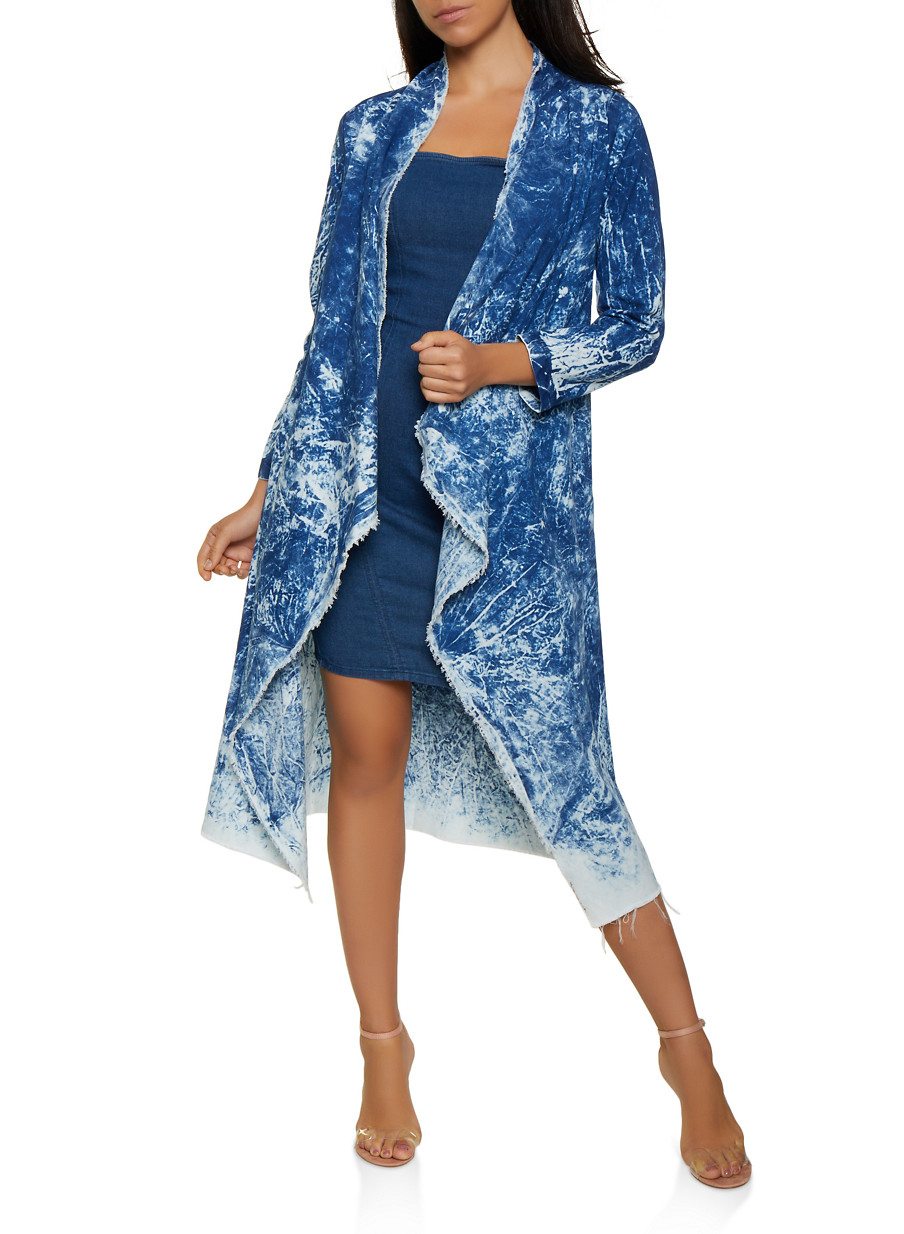 Drape Front Acid Wash Chambray Duster