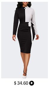 Long Sleeve Bowknot Detail Back Slit Sheath Dress