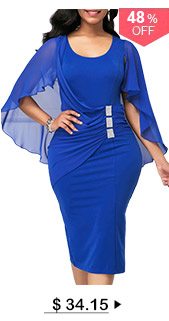 Back Slit Cape Shoulder Royal Blue Sheath Dress