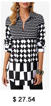 Roll Tab Sleeve Turndown Collar Printed Blouse