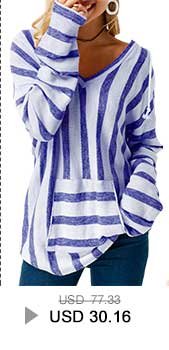 Long Sleeve Striped Hooded Collar Blue T Shirt