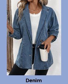 Patchwork Denim Blue Lapel Long Sleeve Coat