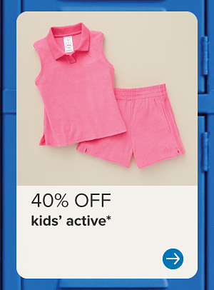 Image of a pink workout set. 40% off kids' active.