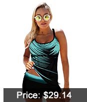 Strappy Back Cyan Palm Leaf Print Tankini Set 