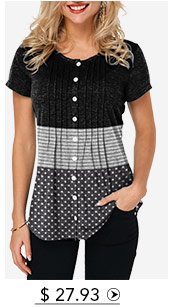 Button Up Crinkle Chest Star Print T Shirt